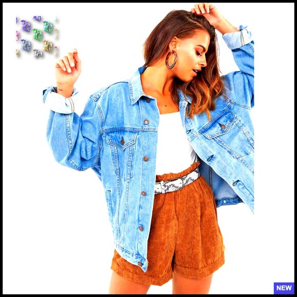 Oversized Vintage Denim Jacket Boyfriend Fit Classic Button Down Shacket